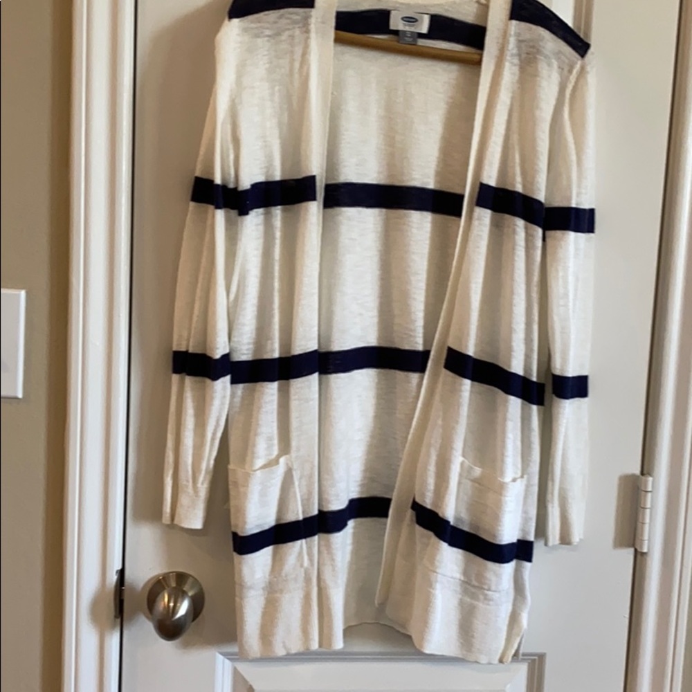 Navy and white cardigan